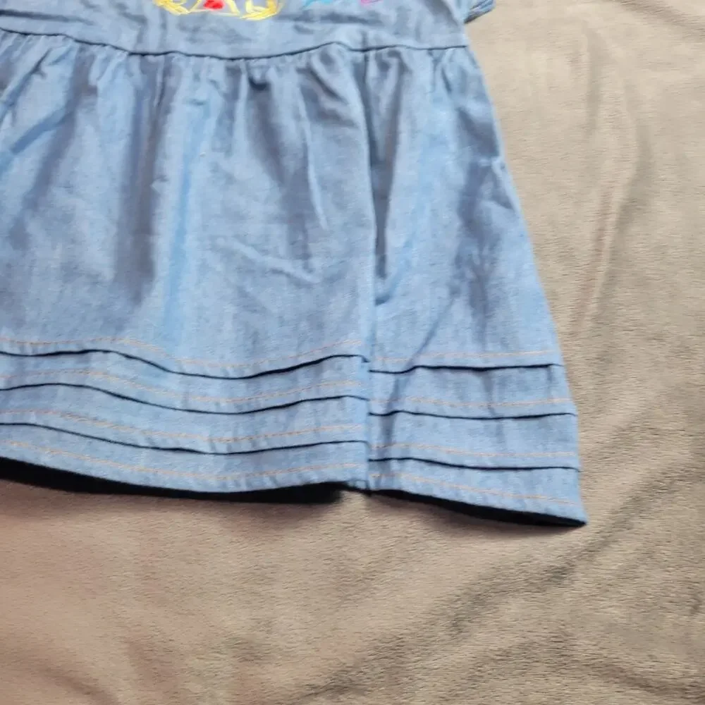 Boutique‎ Dress Girls Blue Pink Embroidered Flowers Chambray Size 18-24 Used